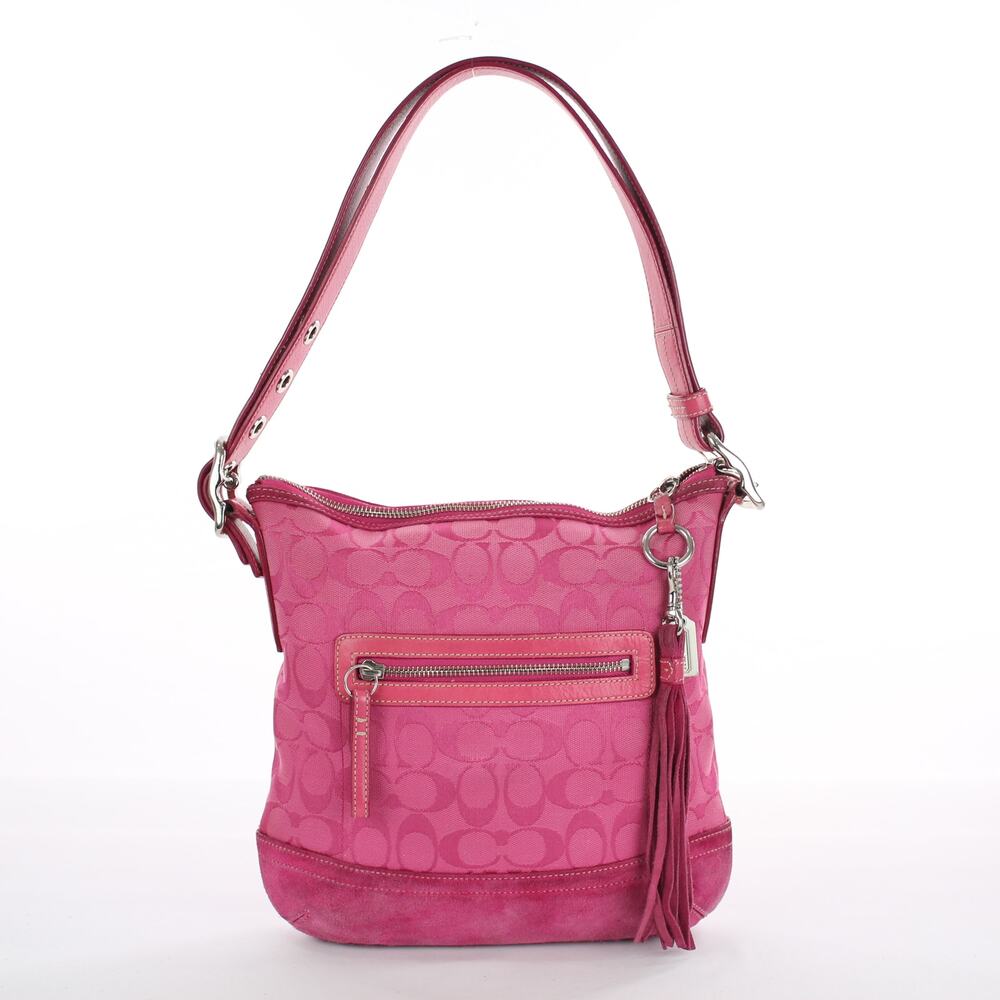 Coach Vintage Y2K Hamptons Signature Jacquard Hot Pink Suede Shoulder Bag